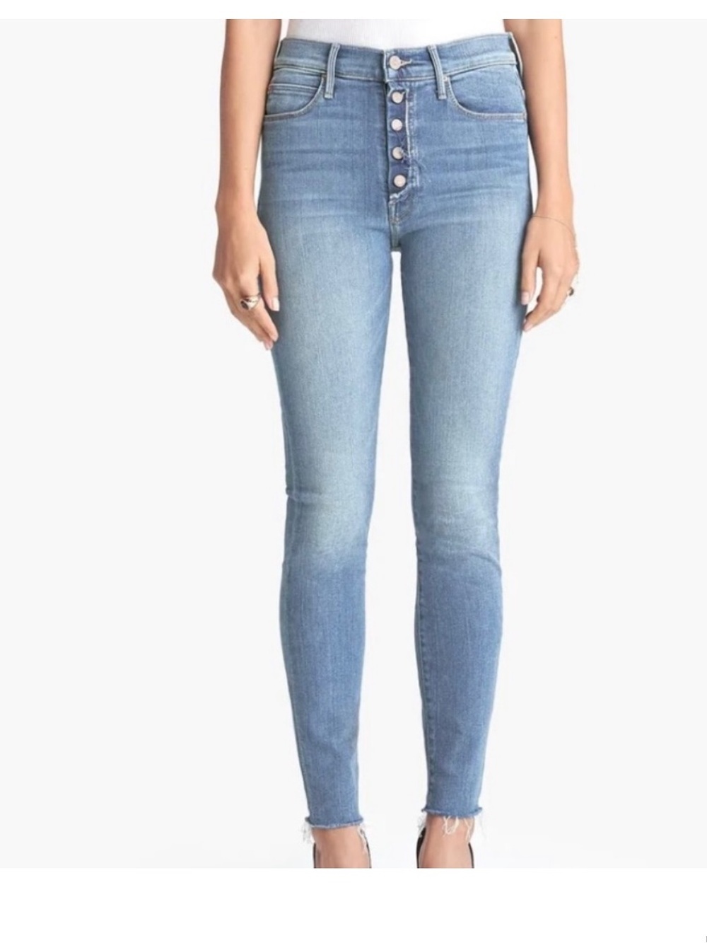 MOTHER Light Blue High-Rise Button-Fly Skinny Jeans